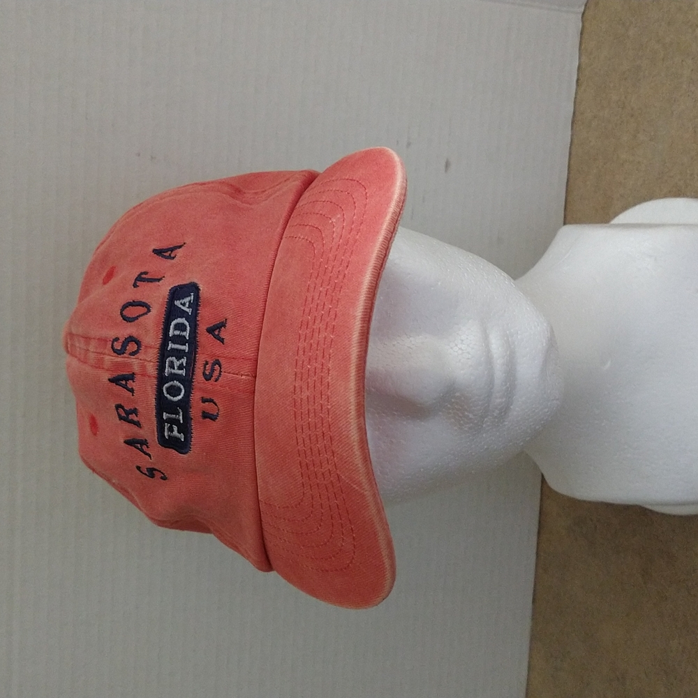 VGUC. Sarasota Florida USA distressed orange baseball cap.